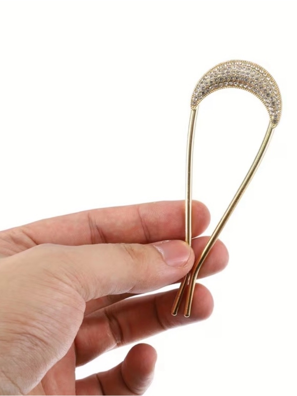 Gold Crescent Rhinestone Hair Stick - Picture 2 of 5